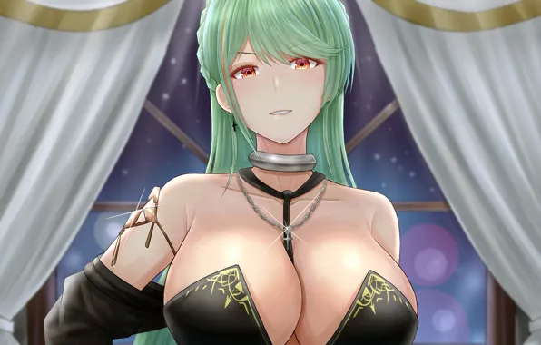 Girl, sexy, cleavage, long hair, dress, boobs, anime, beautiful