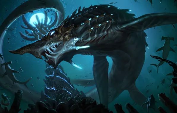 Рыба, акулы, под водой, Bilgewater, акула молот, рыбина, Legends of Runeterra