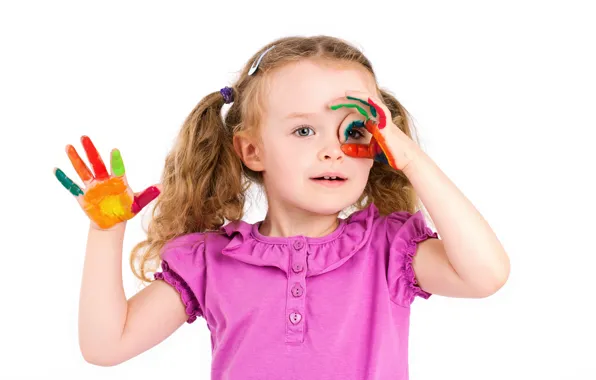 Краски, ребенок, руки, child, paints, маленькая девочка, Little girls