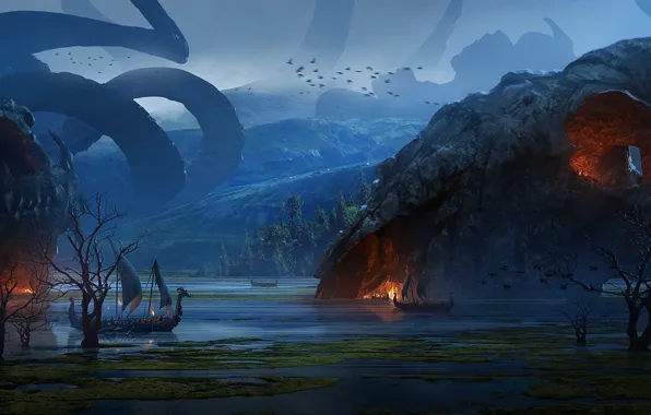 Картинка Vikings, Викинги, Raphael Lacoste, Логово дракона, Dragon's Lair