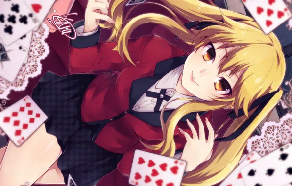 Карты, девушка, anime, art, Kakegurui, Meari Saotome, Безумный азарт