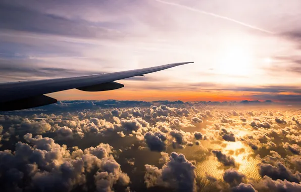 Картинка небо, крыло, самолёт, облока