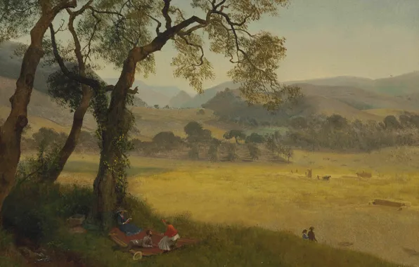 Картинка пейзаж, картина, Альберт Бирштадт, Золотой Летний День возле Окленда