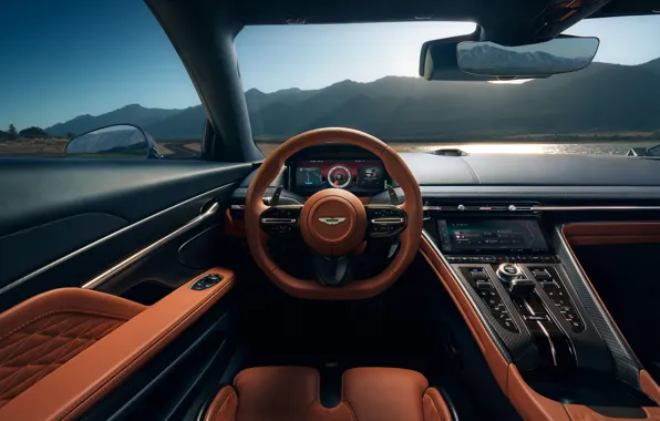 Картинка Aston Martin, wheel, car interior, torpedo, 2023, Aston Martin DB12, DB12