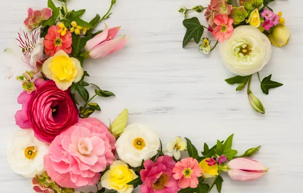 Цветы, wood, pink, flowers, beautiful, композиция, frame, floral