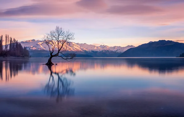 Небо, горы, Новая Зеландия, озеро Уанака