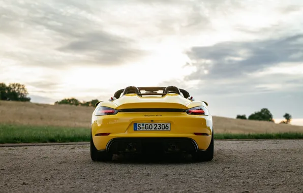 Porsche, yellow, rear view, 718, Porsche 718 Spyder RS