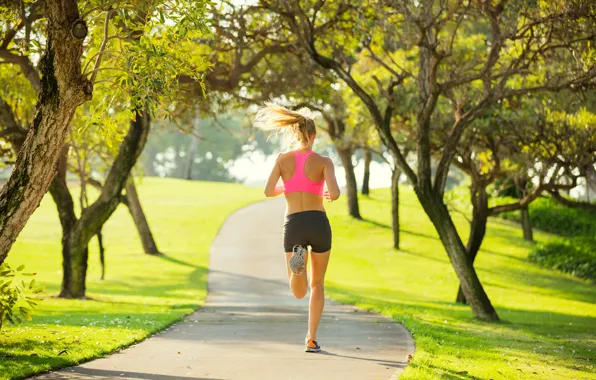 Woman, park, workout, running, jogging
