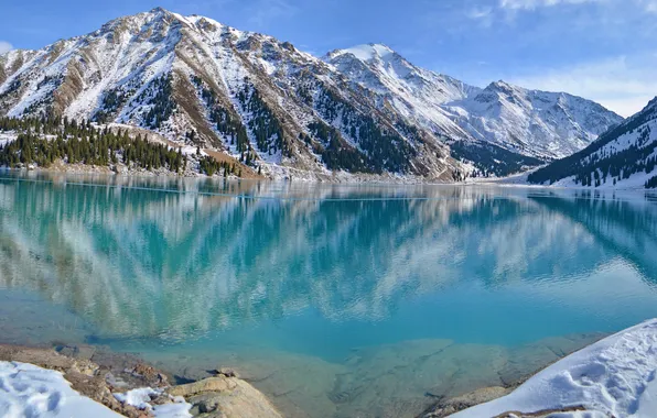 Картинка озеро, Горы, зимнее время