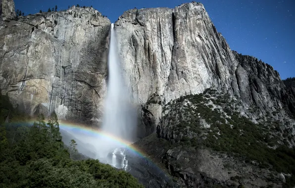 Картинка лес, горы, природа, водопад, радуга, National Park