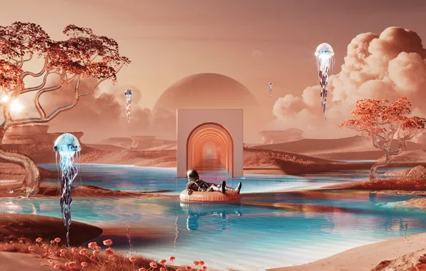 Картинка Dreamlike, Relaxing, Astronaut, Vacation
