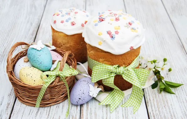 Цветы, яйца, весна, colorful, Пасха, happy, cake, кулич