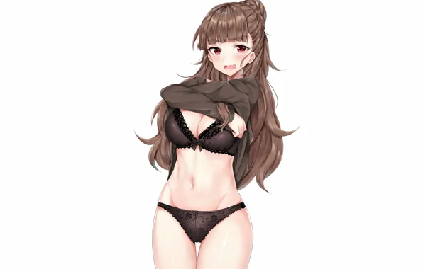 Girl, sexy, lingerie, bra, cleavage, blouse, panties, long hair
