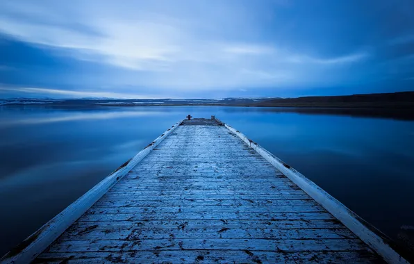 Небо, вода, озеро, гладь, синева, спокойствие, мостик, Исландия