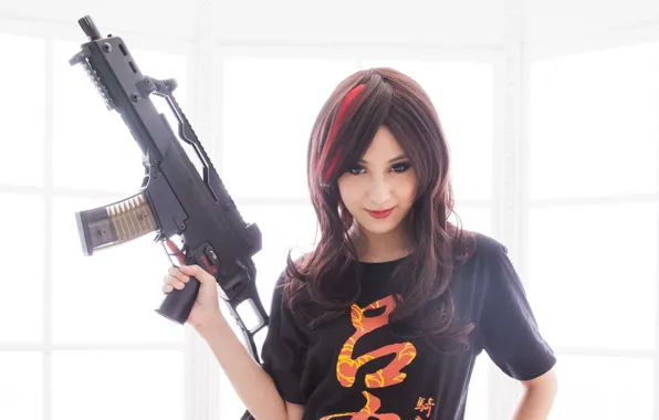 Картинка взгляд, девушка, свет, оружие, брюнетка, HK G36