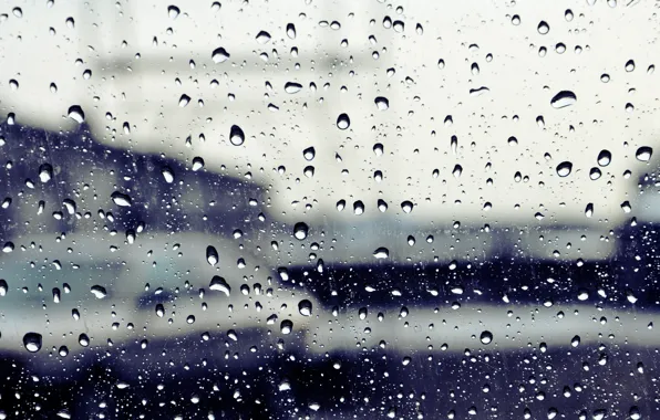 Картинка стекло, капли, город, дождь, улица