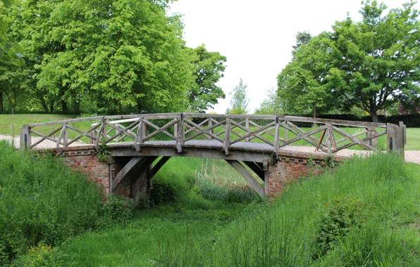 Картинка зелень, деревья, Лето, summer, мостик, trees, bridge