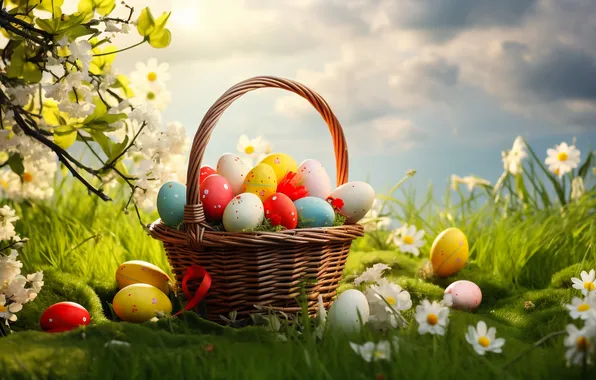 Цветы, яйца, весна, colorful, Пасха, happy, flowers, spring