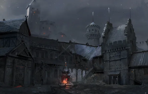 Ночь, башни, строения, ciudad, Valendor Square