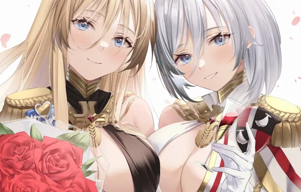 Sexy, cleavage, blouse, long hair, girls, boobs, anime, blue eyes