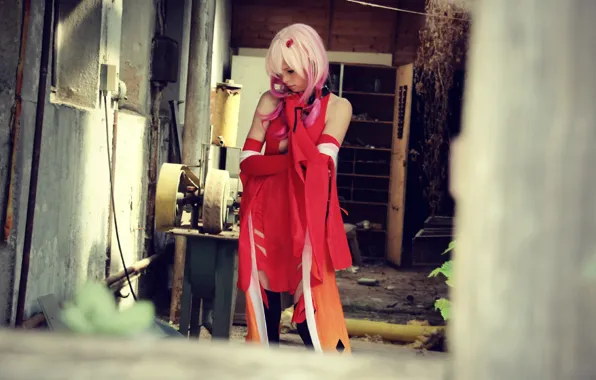 Костюм, разрушение, красное платье, парик, cosplay, Guilty Crown, Yuzuriha Inori, Корона грешника