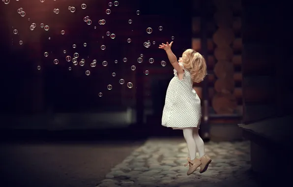 Пузыри, прыжок, игра, мыльные пузыри, девочка, малышка, ребёнок, Марианна Смолина