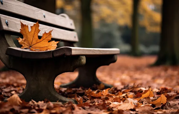 Осень, листья, скамейка, парк, trees, park, autumn, leaves