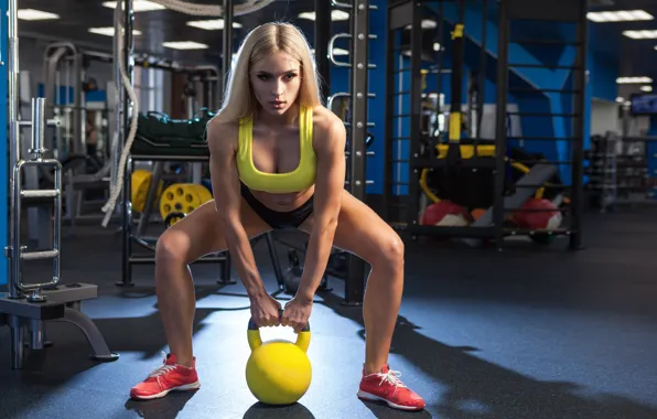 Blonde, workout, gym, Russian cufflink