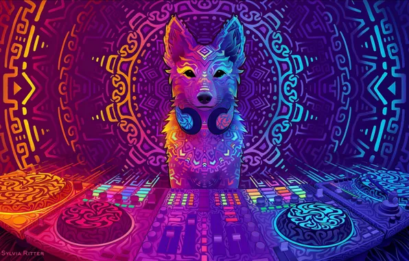 Картинка собака, арт, диджей, art, DJ, 2019, Disco Dingo, Sylvia Ritter