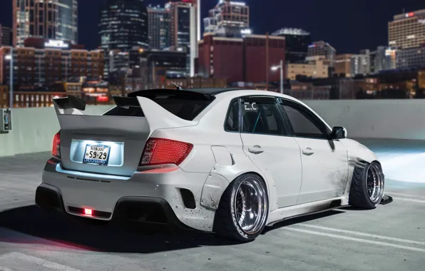 Авто, Ночь, Город, Белый, Subaru, Машина, City, Car