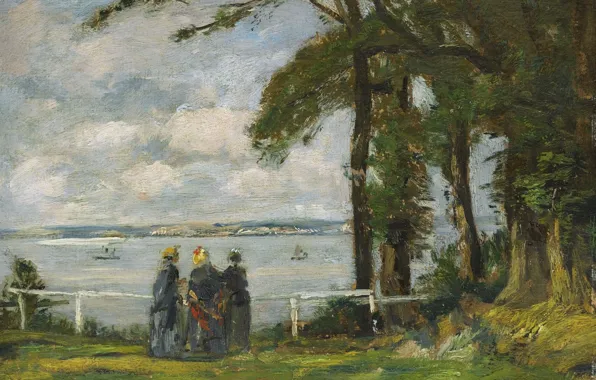 Деревья, картина, Эжен Буден, Eugene Boudin, Пейзаж с Тремя Женщинами