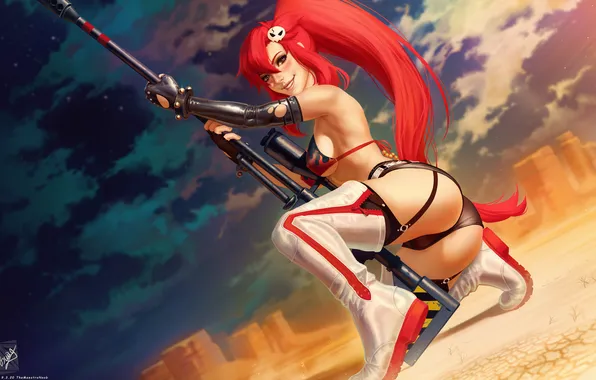 Tengen Toppa Gurren Lagann, anime, girls with guns, ass, Littner Yoko, redhead, anime girls, TheMaestroNoob