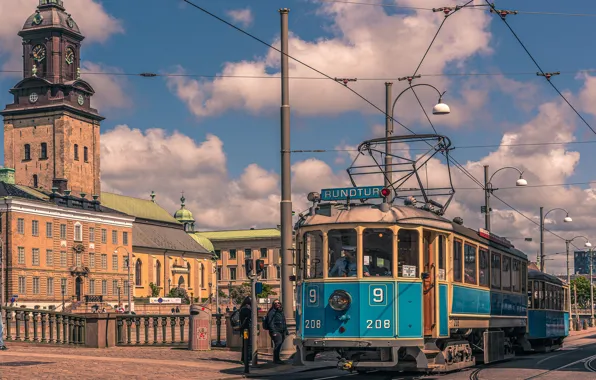 Здания, рельсы, трамвай, Швеция, Gothenburg