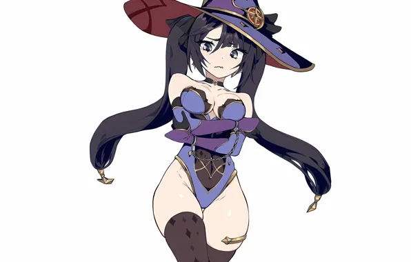 Girl, sexy, thighhighs, long hair, hat, boobs, anime, beautiful