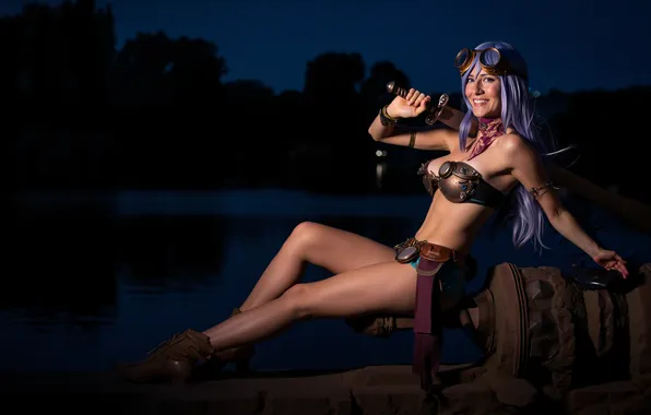 Картинка sword, fantasy, photography, woman, night, purple eyes, cosplay, digital art