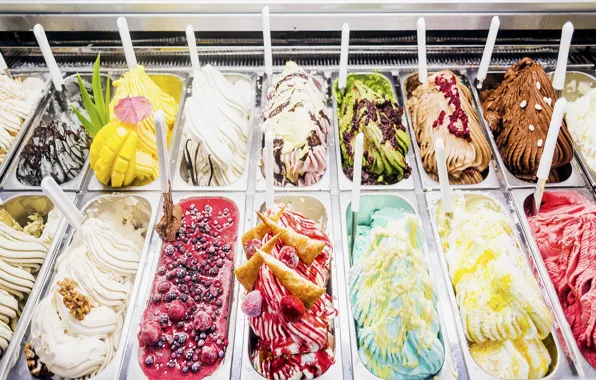 Мороженое, разноцветное, сладкое, вкусно