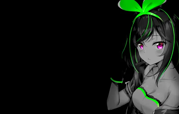 Взгляд, девушка, темный фон, аниме, декольте, зайка, anime, большая грудь