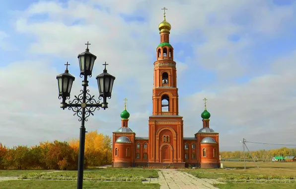 Осень, Часовня, церковь, фонарь, Храм, ОМСК, Ачаирский монастырь