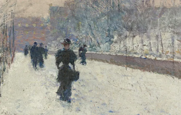 Люди, картина, городской пейзаж, Frederick Childe Hassam, Чайльд Гассам, Променад. Зима в Нью-Йорке