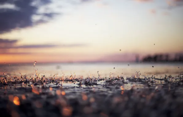 Картинка light, sea, sunset, bokeh, drops, wave, tide