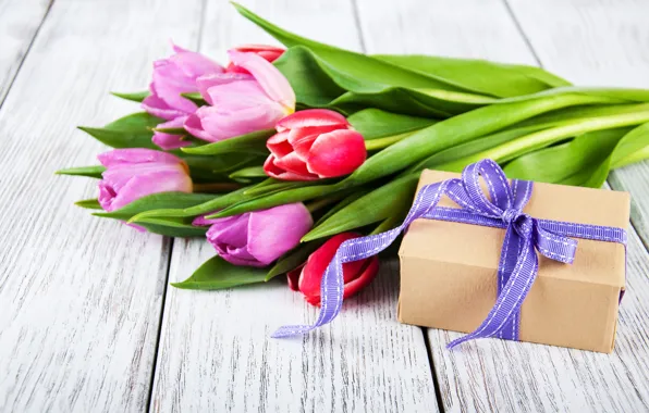 Картинка цветы, подарок, букет, colorful, тюльпаны, pink, flowers, tulips