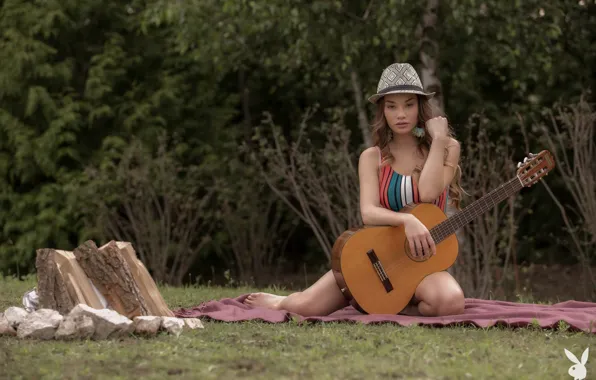 Playboy, Model, Guitar, Outside, Clara