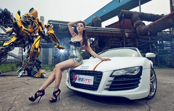 Картинка Девушка, Audi R8, Bumblbee, Michael Bay, Transformer, Трансформер, Китаянка, Jin Mei Xin