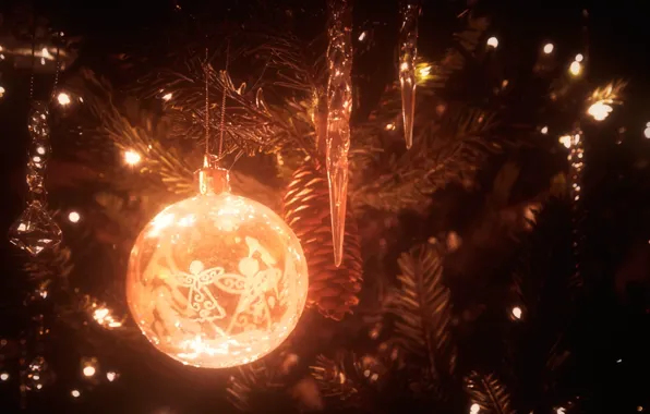 Свет, украшения, игрушки, елка, новый год, шар