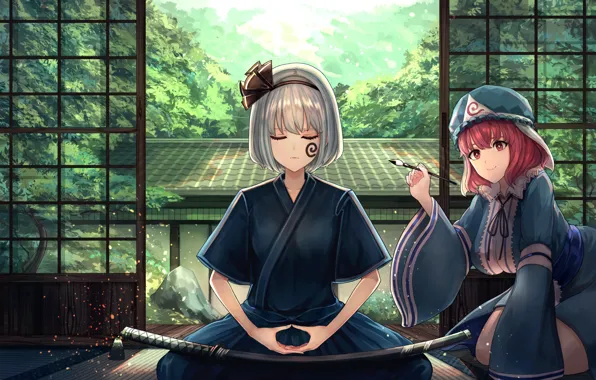 Девочки, кисточка, Touhou, Тохо, Тоухоу