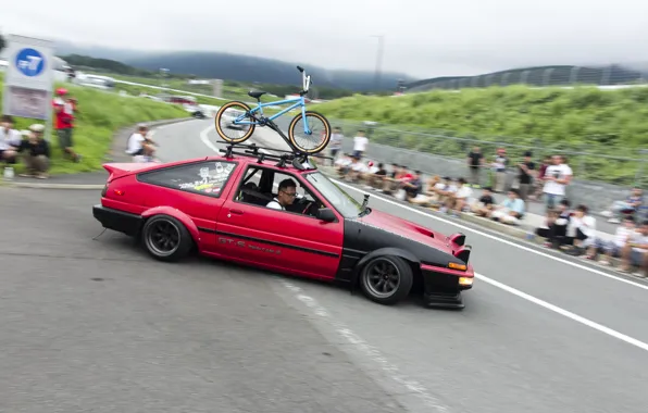 Велосипед, красная, toyota, тойота, хачироку, Stance