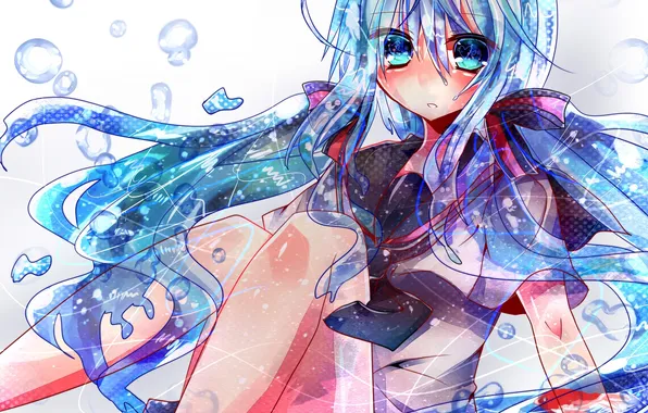 Девушка, пузыри, арт, форма, школьница, vocaloid, вокалоид, bottle miku