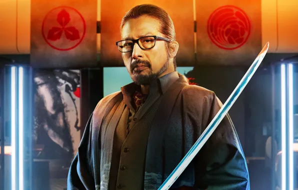 Обои очки, меч в руке, John Wick: Chapter 4, Джон Уик 4, Хироюки Санада ...
