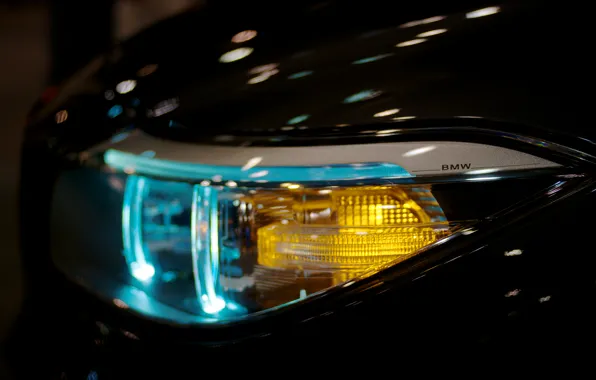 Отражение, логотип, Фара, BMW, поворотник