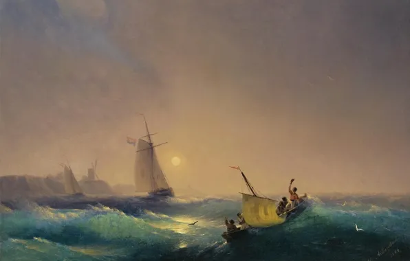 Картина, морской пейзаж, 1844, Иван Айвазовский, Отплытие от Голландского Побережья